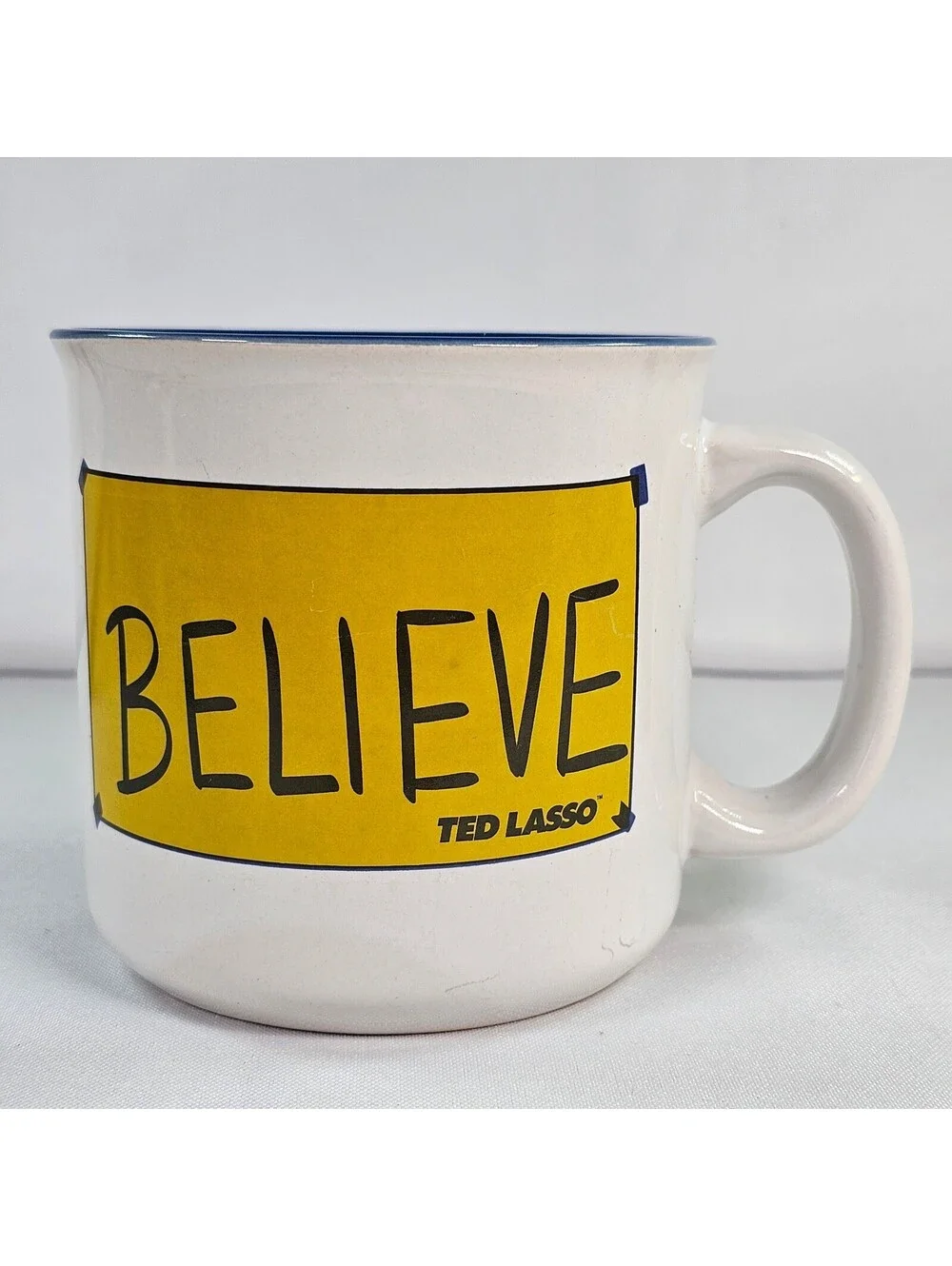 Ted Lasso Believe Ceramic Coffee Mug 20 oz White Blue Silver Buffalo WRTLA604E
